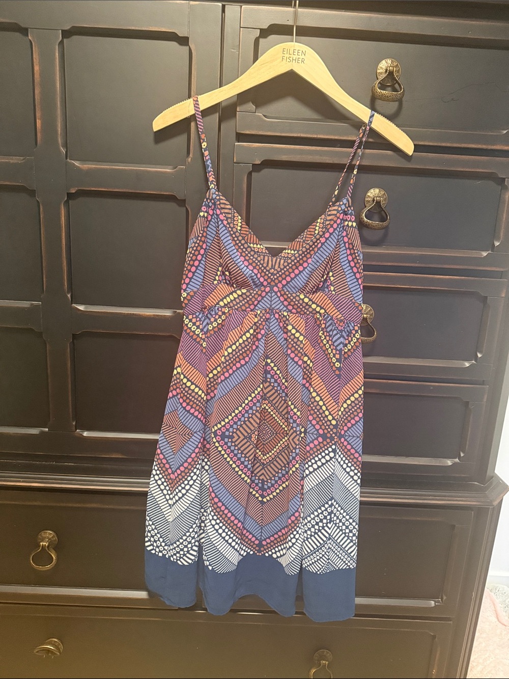 American Eagle Outfitters Navy, Purple & Pink Geometric Print Mini Dress